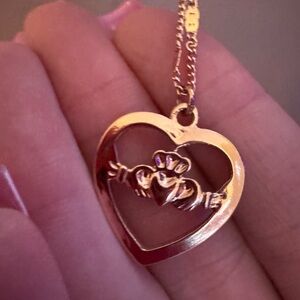 Gold Hand & Heart Pendant Necklace